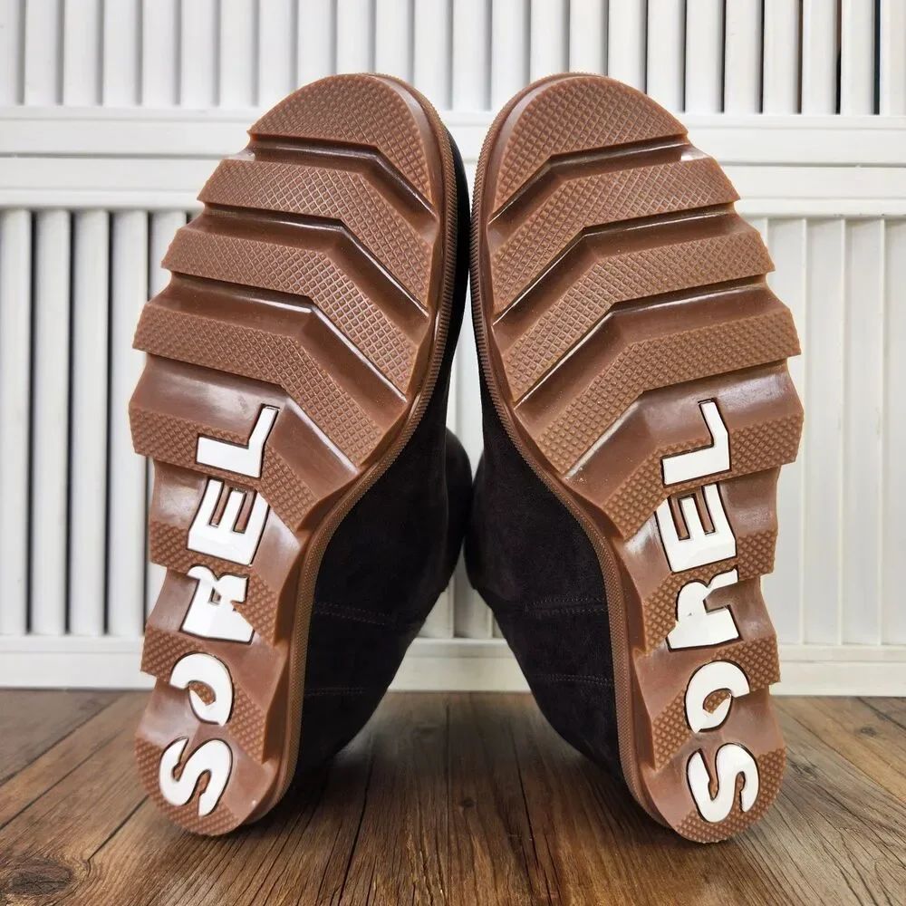 Sorel Joan of Arctic Wedge II Zip Boots Womens Size 10 Brown Leather Hidden Heel